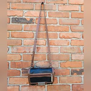 Chaps Faux Leather Compact Crossbody Bag – Black & Brown – Multi-Compartment – A